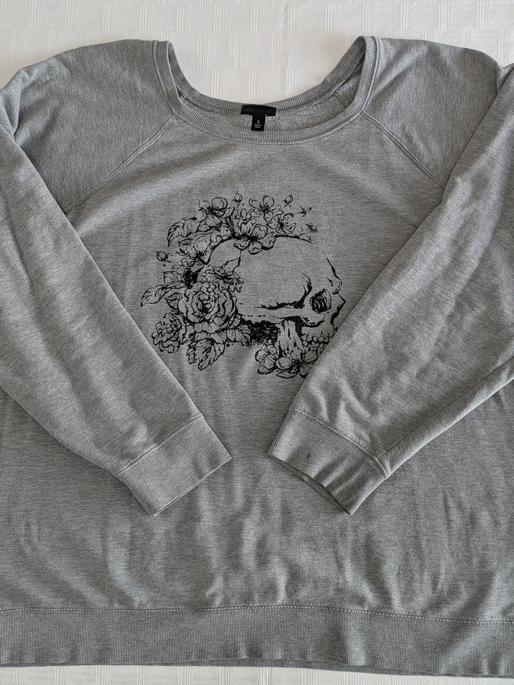 torrid Gray Crewneck Sweatshirt with Black Floral Skull Graphic